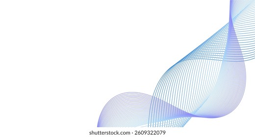 Abstract background with lines and waves. Medium banner size. Element for design isolated on white. Vector background for brochure, booklet, flyer, poster. Colorful gradient. Blue and purple