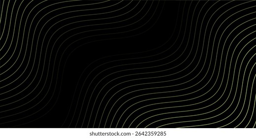 Abstract background with lines and waves. Medium banner size. Element for design isolated on black. Vector background for brochure, booklet, flyer, poster. Green and black gradient