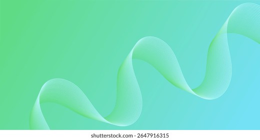 Abstract background with lines and waves. Medium banner size. Element for design isolated. Vector background for brochure, booklet, flyer, poster. Green and blue gradient