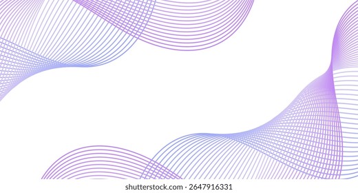 Abstract background with lines and waves. Medium banner size. Element for design isolated on white. Vector background for brochure, booklet, flyer, poster. Colorful gradient. Blue and purple
