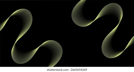 Abstract background with lines and waves. Medium banner size. Element for design isolated on black. Vector background for brochure, booklet, flyer, poster. Green and black gradient