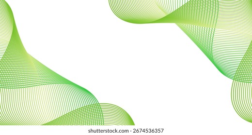 Fundo abstrato com linhas e ondas. Tamanho médio do banner. Elemento de design isolado em branco. Fundo vetorial para brochura, livreto, folheto, cartaz. Gradiente verde