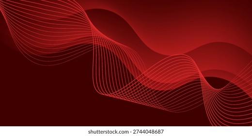 Abstract background with lines and waves. Medium banner size. Element for design. Vector background for poster. Red gradient. 