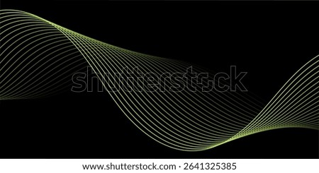 Abstract background with lines and waves. Medium banner size. Element for design isolated on black. Vector background for brochure, booklet, flyer, poster. Green and black gradient