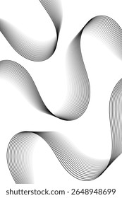 Fundo abstrato com linhas e ondas. Tamanho padrão do cartaz. Elemento de design isolado em branco. Fundo vetorial para brochura, livreto, folheto. Gradiente em preto-e-branco