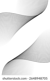 Fundo abstrato com linhas e ondas. Tamanho padrão do cartaz. Elemento de design isolado em branco. Fundo vetorial para brochura, livreto, folheto. Gradiente em preto-e-branco