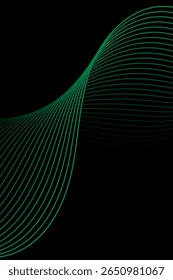 Fundo abstrato com linhas e ondas. Tamanho padrão do cartaz. Elemento isolado do design. Fundo vetorial para brochura, livreto, folheto. Gradiente em preto e verde