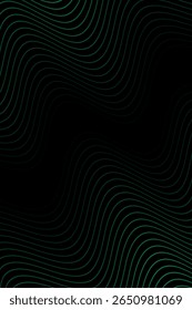 Fundo abstrato com linhas e ondas. Tamanho padrão do cartaz. Elemento isolado do design. Fundo vetorial para brochura, livreto, folheto. Gradiente em preto e verde