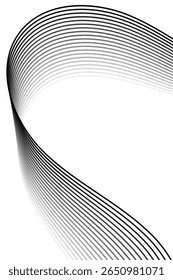 Fundo abstrato com linhas e ondas. Tamanho padrão do cartaz. Elemento de design isolado em branco. Fundo vetorial para brochura, livreto, folheto. Gradiente em preto-e-branco