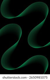 Fundo abstrato com linhas e ondas. Tamanho padrão do cartaz. Elemento isolado do design. Fundo vetorial para brochura, livreto, folheto. Gradiente em preto e verde