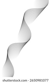Fundo abstrato com linhas e ondas. Tamanho padrão do cartaz. Elemento de design isolado em branco. Fundo vetorial para brochura, livreto, folheto. Gradiente em preto-e-branco