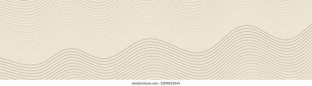 Abstract background with lines and waves. Web banner size. Element for design. Vector background for brochure, booklet, flyer, poster. Brown and beige gradient. Coffee, cafe