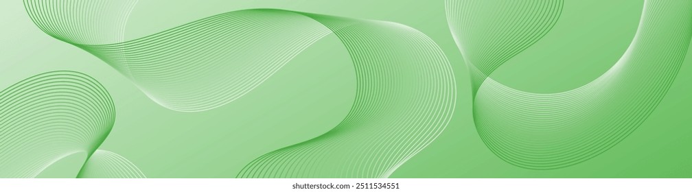 Fundo abstrato com linhas e ondas. Tamanho do banner da Web. Elemento de design. Fundo vetorial para brochura, livreto, folheto, cartaz. Gradiente verde. Verão, outono