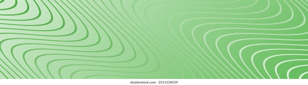 Abstract background with lines and waves. Web banner size. Element for design. Vector background for brochure, booklet, flyer, poster. Green gradient. Summer, autumn