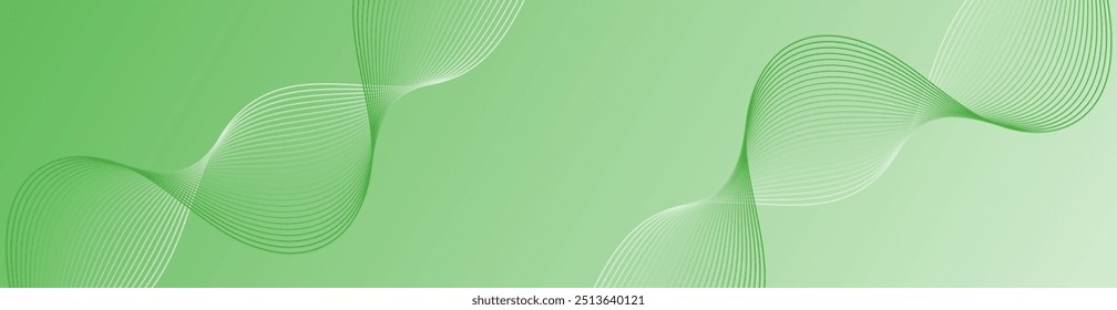 Abstract background with lines and waves. Web banner size. Element for design. Vector background for brochure, booklet, flyer, poster. Green gradient. Summer, autumn