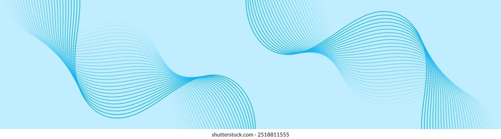 Abstract background with lines and waves. Web banner size. Element for design. Vector background for brochure, booklet, flyer, poster. Blue gradient. Summer, winter