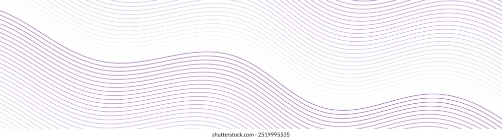Abstract background with lines and waves. Web banner size. Element for design isolated on white. Vector background for brochure, booklet, flyer, poster. Purple and white gradient