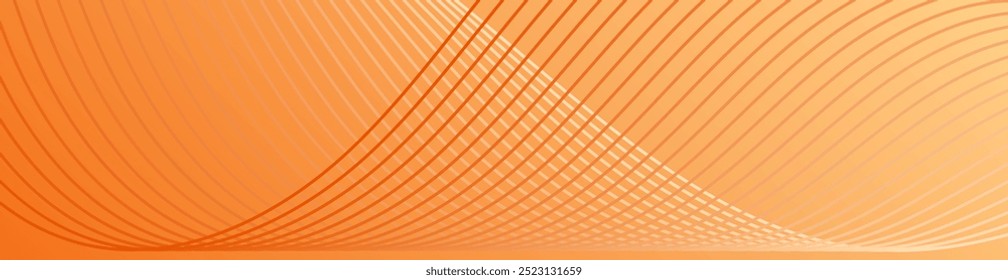 Abstract background with lines and waves. Web banner size. Element for design. Vector background for brochure, booklet, poster. Orange gradient. Autumn, love, Christmas