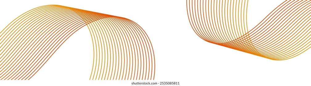 Abstract background with lines and waves. Web banner size. Element for design isolated on white. Vector background for brochure, booklet, flyer, poster. Orange and yellow gradient