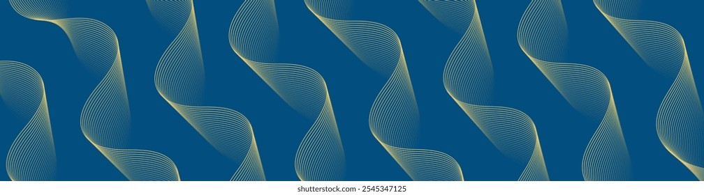 Fundo abstrato com linhas e ondas. Tamanho do banner da Web. Elemento isolado do design. Fundo vetorial para brochura, livreto, folheto, cartaz. Gradiente azul e amarelo