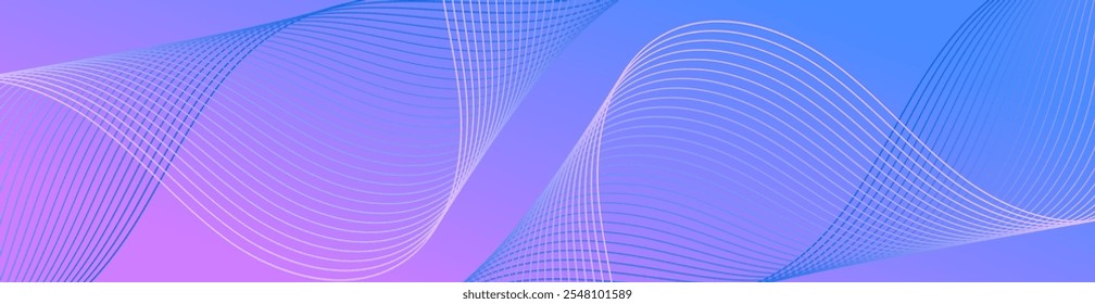 Abstract background with lines and waves. Web banner size. Element for design isolated. Vector background for brochure, booklet, flyer, poster. Blue and purple gradient