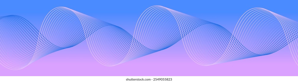 Fundo abstrato com linhas e ondas. Tamanho do banner da Web. Elemento isolado do design. Fundo vetorial para brochura, livreto, folheto, cartaz. Gradiente azul e roxo