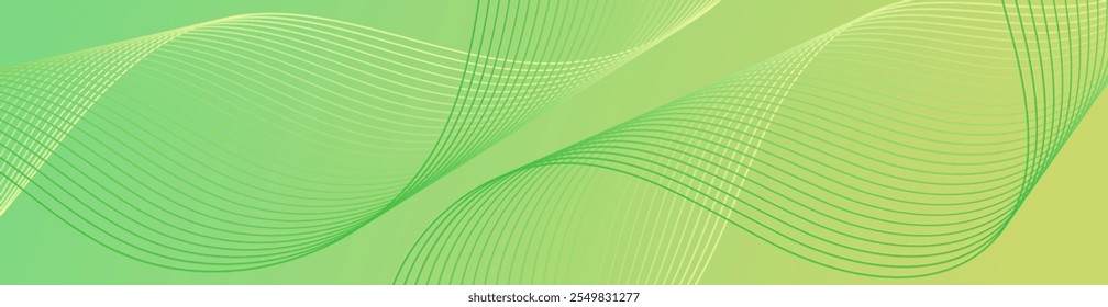 Fundo abstrato com linhas e ondas. Tamanho do banner da Web. Elemento isolado do design. Fundo vetorial para brochura, livreto, folheto, cartaz. Gradiente verde e amarelo