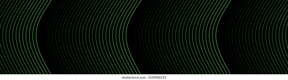 Abstract background with lines and waves. Web banner size. Element for design. Vector background for brochure, booklet, flyer, poster. Black and green gradient