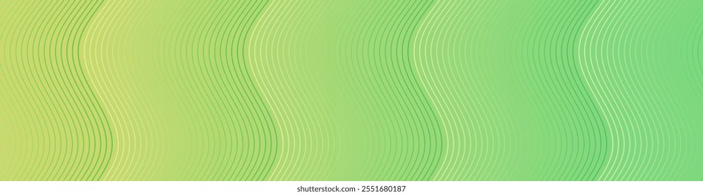 Abstract background with lines and waves. Web banner size. Element for design isolated. Vector background for brochure, booklet, flyer, poster. Green and yellow gradient