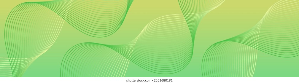 Abstract background with lines and waves. Web banner size. Element for design isolated. Vector background for brochure, booklet, flyer, poster. Green and yellow gradient