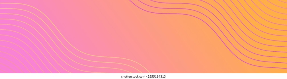 Abstract background with lines and waves. Web banner size. Element for design isolated. Vector background for brochure, booklet, flyer, poster. Pink and orange gradient