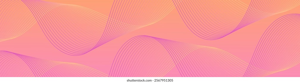 Abstract background with lines and waves. Web banner size. Element for design isolated. Vector background for brochure, booklet, flyer, poster. Pink and orange gradient