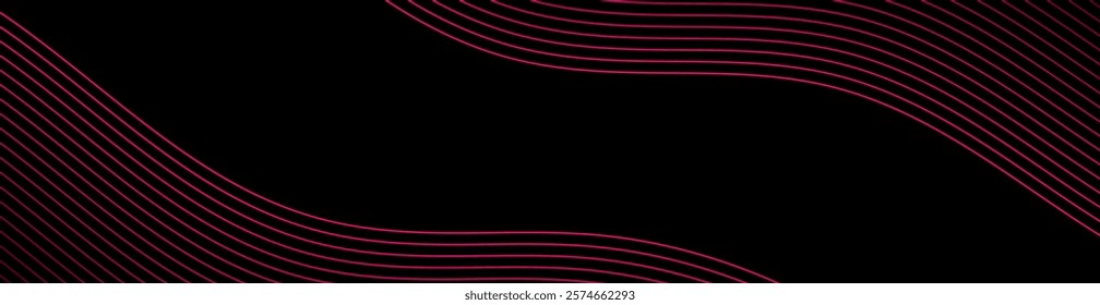 Abstract background with lines and waves. Web banner size. Element for design isolated. Vector background for brochure, booklet, flyer, poster. Pink and black gradient. Valentine's Day