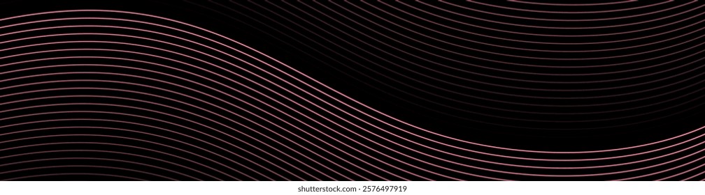 Abstract background with lines and waves. Web banner size. Element for design isolated. Vector background for brochure, booklet, flyer, poster. Pink and black gradient. Valentine's Day