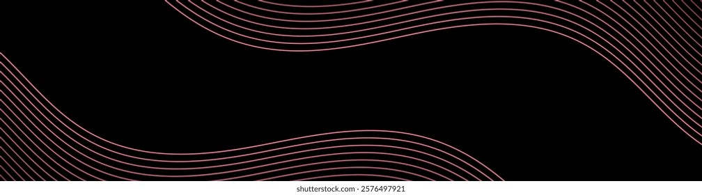 Abstract background with lines and waves. Web banner size. Element for design isolated. Vector background for brochure, booklet, flyer, poster. Pink and black gradient. Valentine's Day