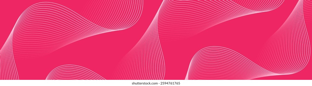 Abstract background with lines and waves. Web banner size. Element for design isolated. Vector background for brochure, booklet, flyer, poster. Pink gradient. Valentine's Day. Woman's Day
