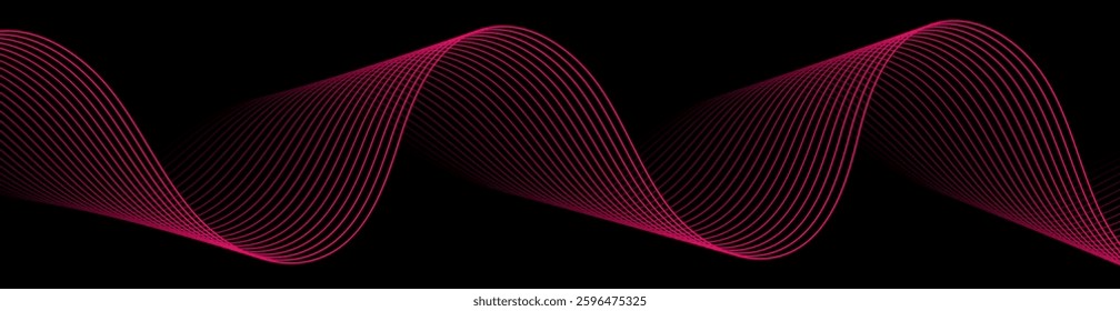 Abstract background with lines and waves. Web banner size. Element for design isolated. Vector background for brochure, booklet, flyer, poster. Pink and black gradient. Valentine's Day