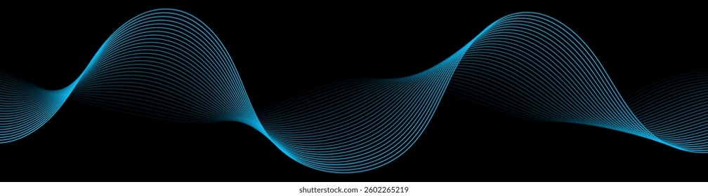 Abstract background with lines and waves. Web banner size. Element for design isolated. Vector background for brochure, booklet, flyer, poster. Blue and black gradient