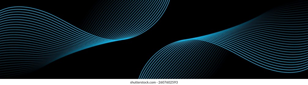 Abstract background with lines and waves. Web banner size. Element for design isolated. Vector background for brochure, booklet, flyer, poster. Blue and black gradient