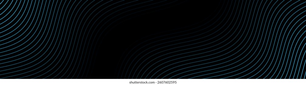 Abstract background with lines and waves. Web banner size. Element for design isolated. Vector background for brochure, booklet, flyer, poster. Blue and black gradient