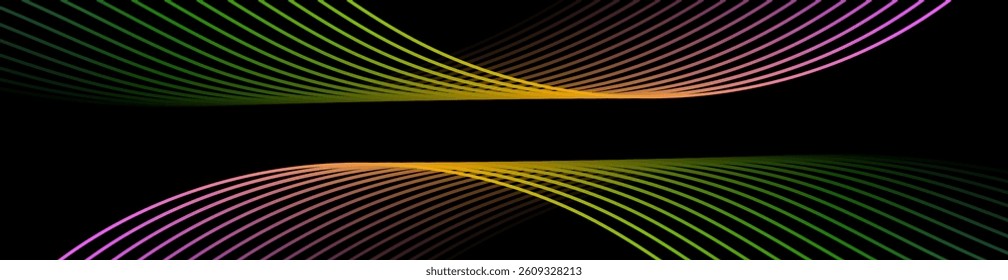 Abstract background with lines and waves. Web banner size. Element for design isolated. Vector background for brochure, booklet, flyer, poster. Colorful and black gradient