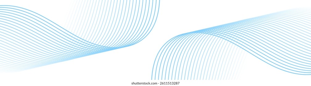 Abstract background with lines and waves. Web banner size. Element for design isolated on white. Vector background for brochure, booklet, flyer, poster. Blue and white gradient