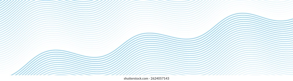 Abstract background with lines and waves. Web banner size. Element for design isolated on white. Vector background for brochure, booklet, flyer, poster. Blue and white gradient