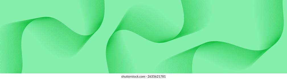 Abstract background with lines and waves. Web banner size. Element for design isolated. Vector background for brochure, booklet, flyer, poster. Green gradient. Nature, eco, vegan
