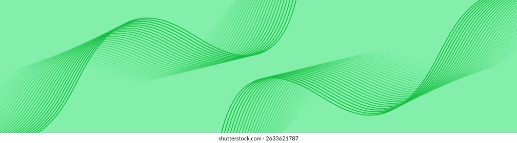 Abstract background with lines and waves. Web banner size. Element for design isolated. Vector background for brochure, booklet, flyer, poster. Green gradient. Nature, eco, vegan