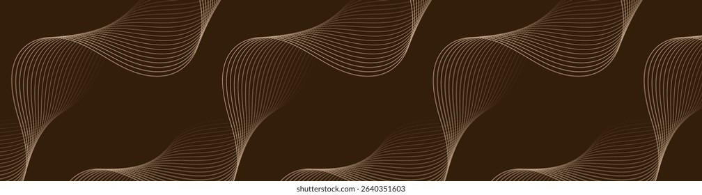 Abstract background with lines and waves. Web banner size. Element for design isolated. Vector background for brochure, flyer, poster. Brown and beige gradient. Coffee, chocolate, sweets, cafe