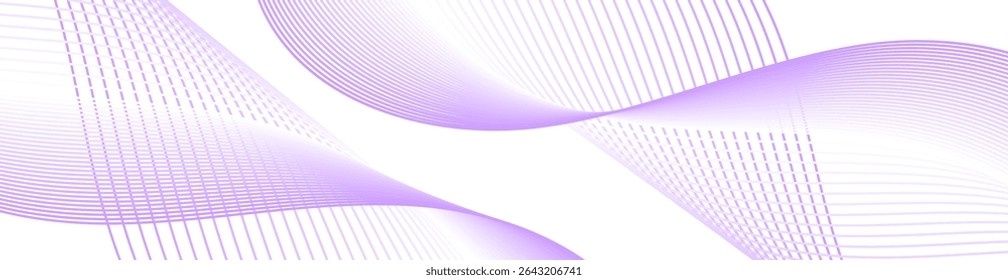 Abstract background with lines and waves. Web banner size. Element for design isolated on white. Vector background for brochure, booklet, flyer, poster. Purple and white gradient