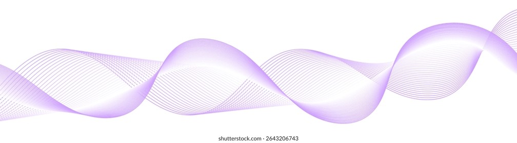Abstract background with lines and waves. Web banner size. Element for design isolated on white. Vector background for brochure, booklet, flyer, poster. Purple and white gradient