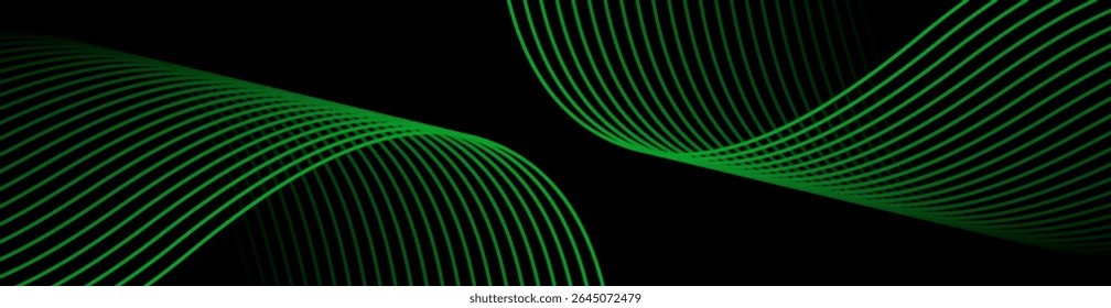 Abstract background with lines and waves. Web banner size. Element for design isolated. Vector background for brochure, booklet, flyer, poster. Green and black gradient