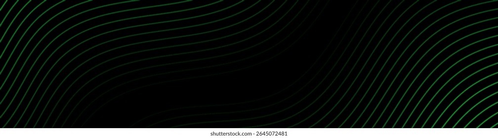 Abstract background with lines and waves. Web banner size. Element for design isolated. Vector background for brochure, booklet, flyer, poster. Green and black gradient